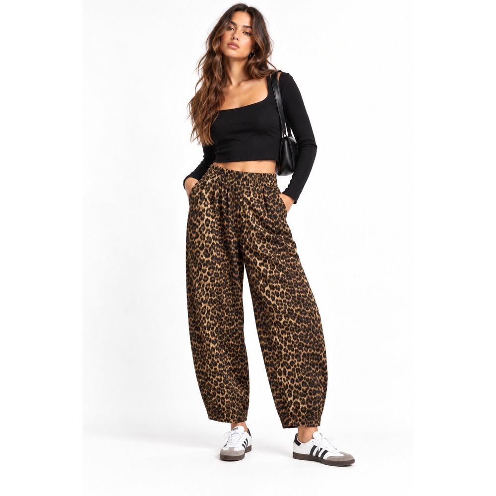 H&M Leopard Print Balloon Pants Regular Waist Ankle Length XS New